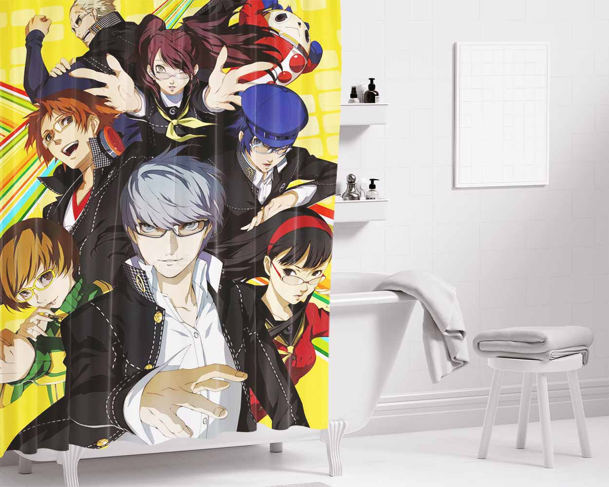 Persona 4 Golden All Characters Poster Bathroom Shower Curtain Fabric Waterproof | 66 X 72 Inch