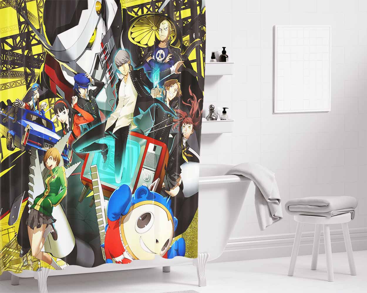 Persona 4 Golden Characters Wallpaper Bathroom Shower Curtain Fabric Waterproof | 66 X 72 Inch