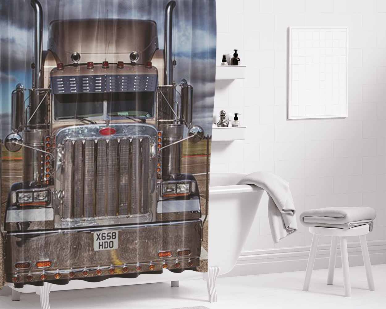 Peterbilt Truck 2 Bathroom Shower Curtain Fabric Waterproof | 66 X 72 Inch