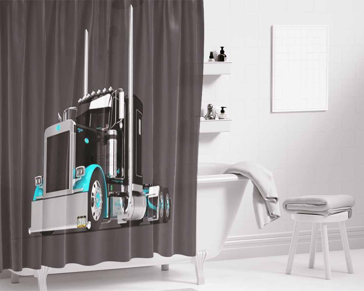 Peterbilt Truck 3 Bathroom Shower Curtain Fabric Waterproof | 66 X 72 Inch