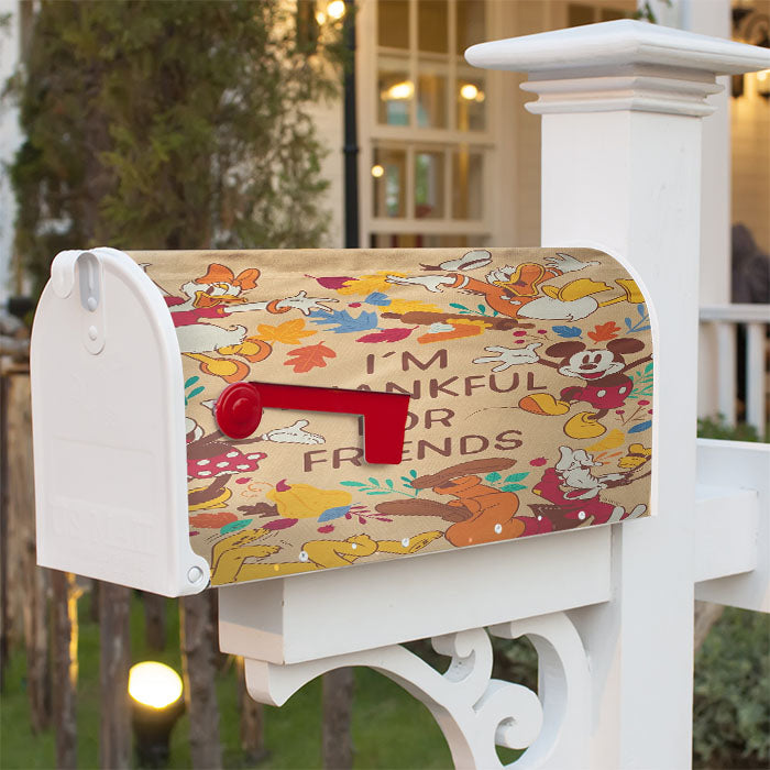 Disney Thankful For Friends Mickey And The Gang Magnetic Mailbox Cover 18" X 21" Outdoor Decor