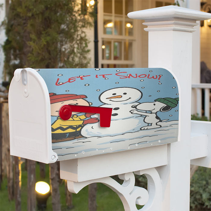 Let It Snow Charlie Brown Snowman Magnetic Mailbox Cover 18" X 21" Outdoor Decor