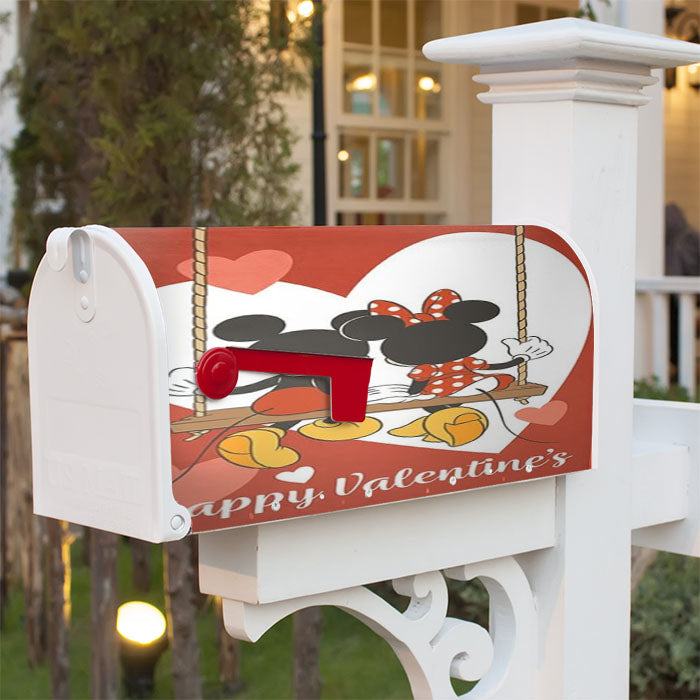 Love Is In Swing Mickey Mouse And Minnie Mouse Magnetic Mailbox Cover 18" X 21" Outdoor Decor
