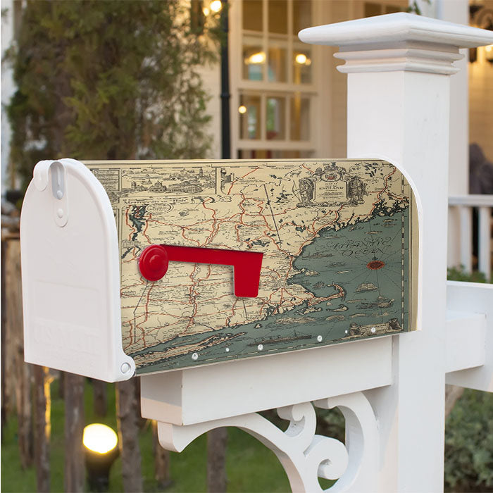 Map Of New England From 1928 Magnetic Mailbox Cover 18" X 21" Outdoor Decor