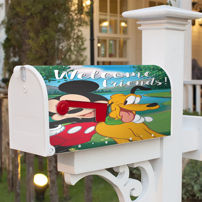 Mickey & Pluto Welcome Friends Magnetic Mailbox Cover 18" X 21" Outdoor Decor