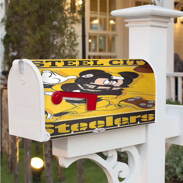 Pittsburgh Steelers Disney Mickey Mouse Nfl Magnetic Mailbox Cover 18" X 21" Outdoor Decor