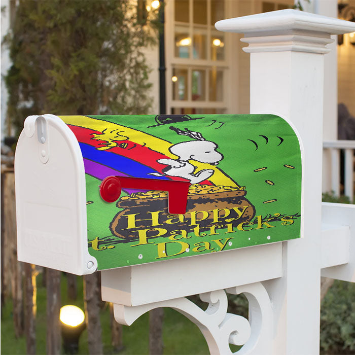 Snoopy And Woodstock St Patricks Day Pot Of Gold Magnetic Mailbox Cover 18" X 21" Outdoor Decor