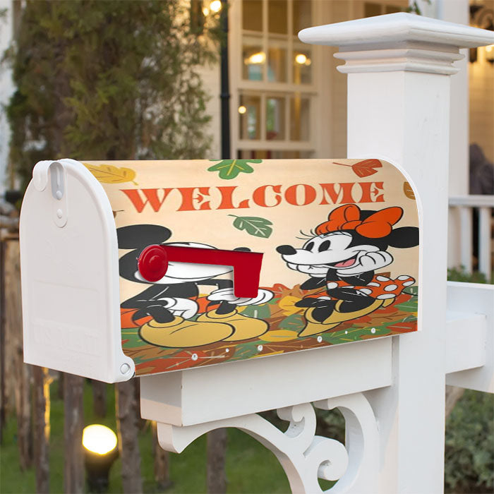 Welcome Fall Leaf Pile Mickey And Minnie Magnetic Mailbox Cover 18" X 21" Outdoor Decor