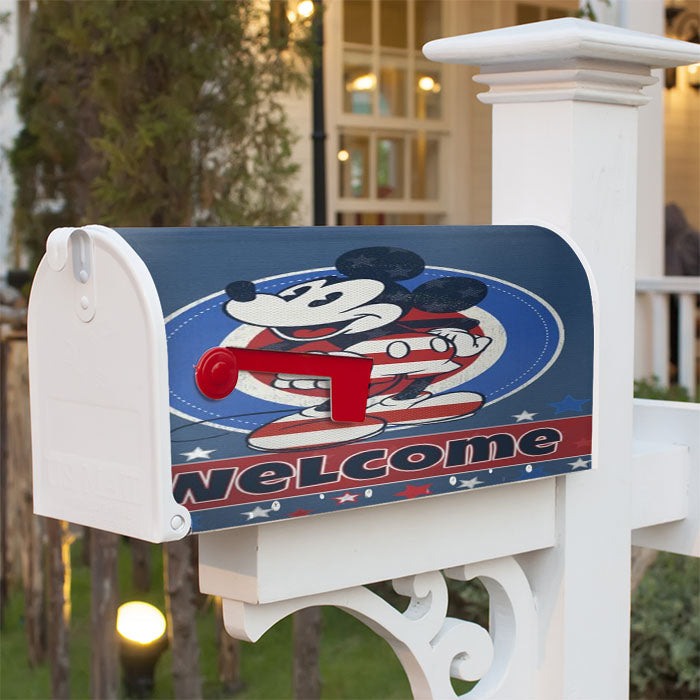 Welcome Red White And Blue Mickey Stars Magnetic Mailbox Cover 18" X 21" Outdoor Decor