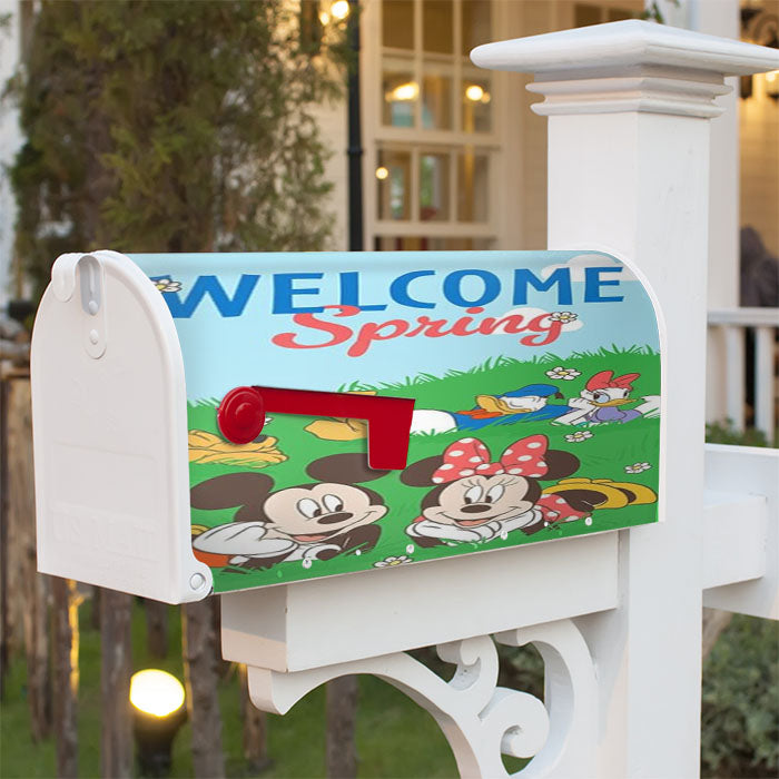 Welcome Spring Mickey And Gang Magnetic Mailbox Cover 18" X 21" Outdoor Decor