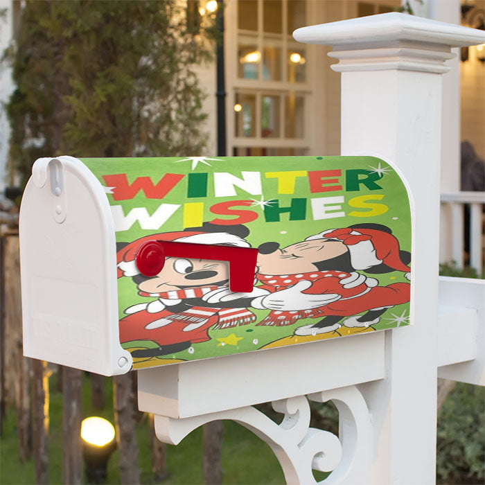 Winter Wishes Mickey And Minnie Magnetic Mailbox Cover 18" X 21" Outdoor Decor