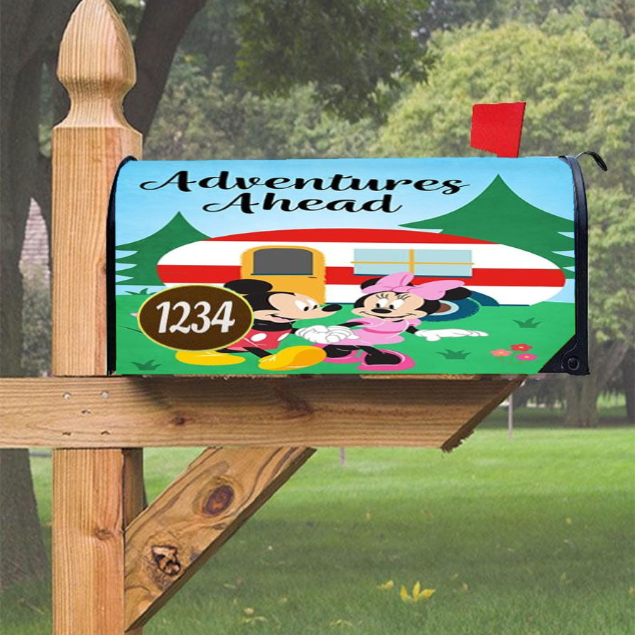 Adventures Ahead Camper Mickey And Minnie Magnetic Mailbox Cover 18" X 21" Outdoor Decor