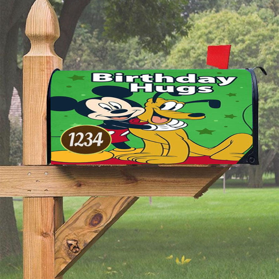 Birthday Hugs Mickey And Pluto Magnetic Mailbox Cover 18" X 21" Outdoor Decor