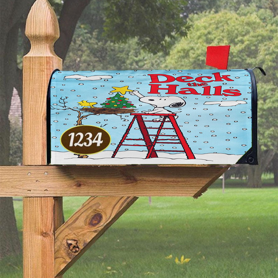 Deck The Halls Snoopy And Woodstock Christmas Magnetic Mailbox Cover 18" X 21" Outdoor Decor