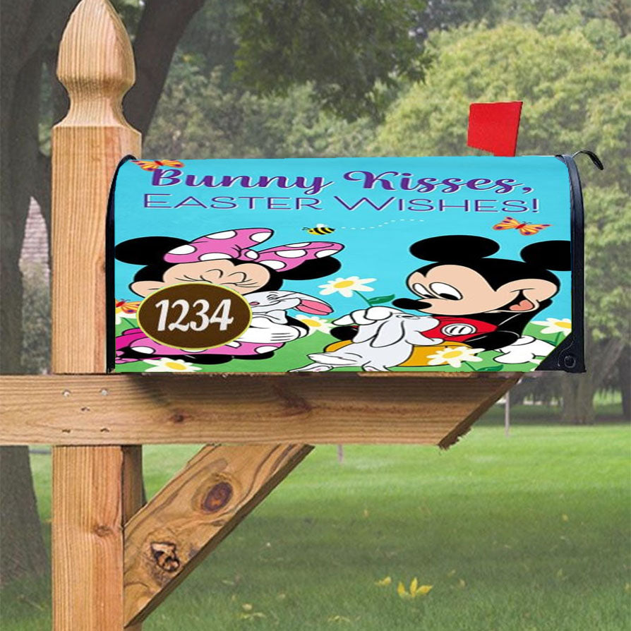 Easter Bunny Kisses Mickey And Minnie Magnetic Mailbox Cover 18" X 21" Outdoor Decor