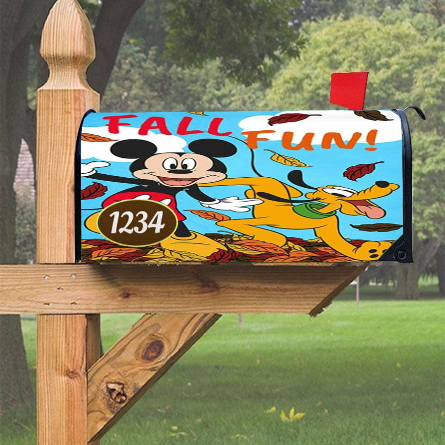 Fall Fun Mickey And Pluto Magnetic Mailbox Cover 18" X 21" Outdoor Decor
