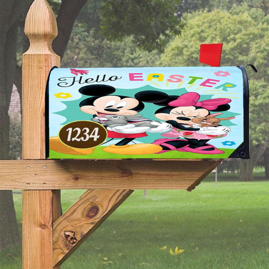 Hello Easter Mickey And Minnie Magnetic Mailbox Cover 18" X 21" Outdoor Decor