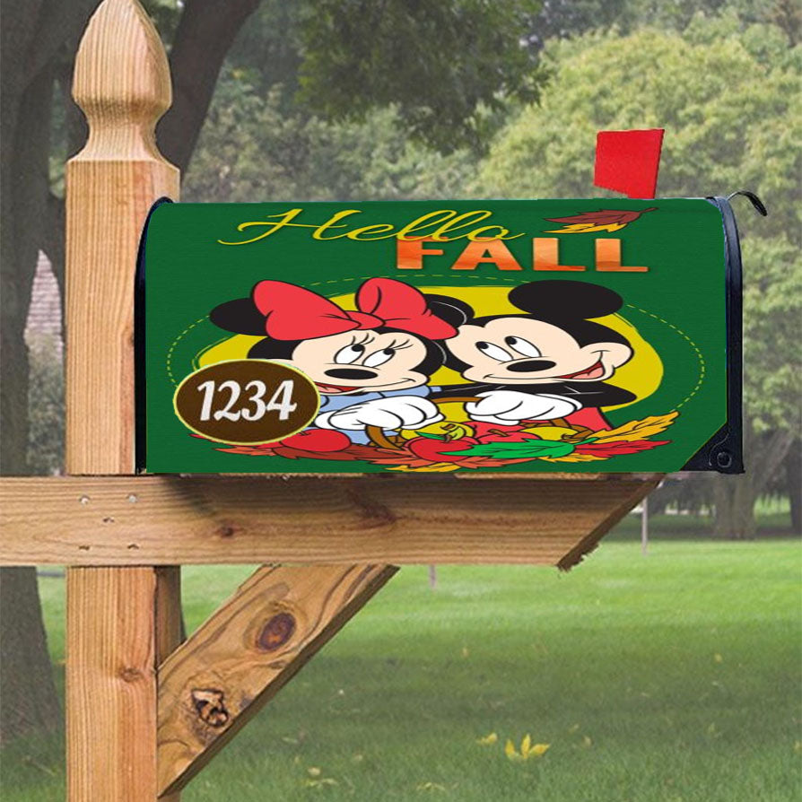 Hello Fall Mickey Minnie Magnetic Mailbox Cover 18" X 21" Outdoor Decor