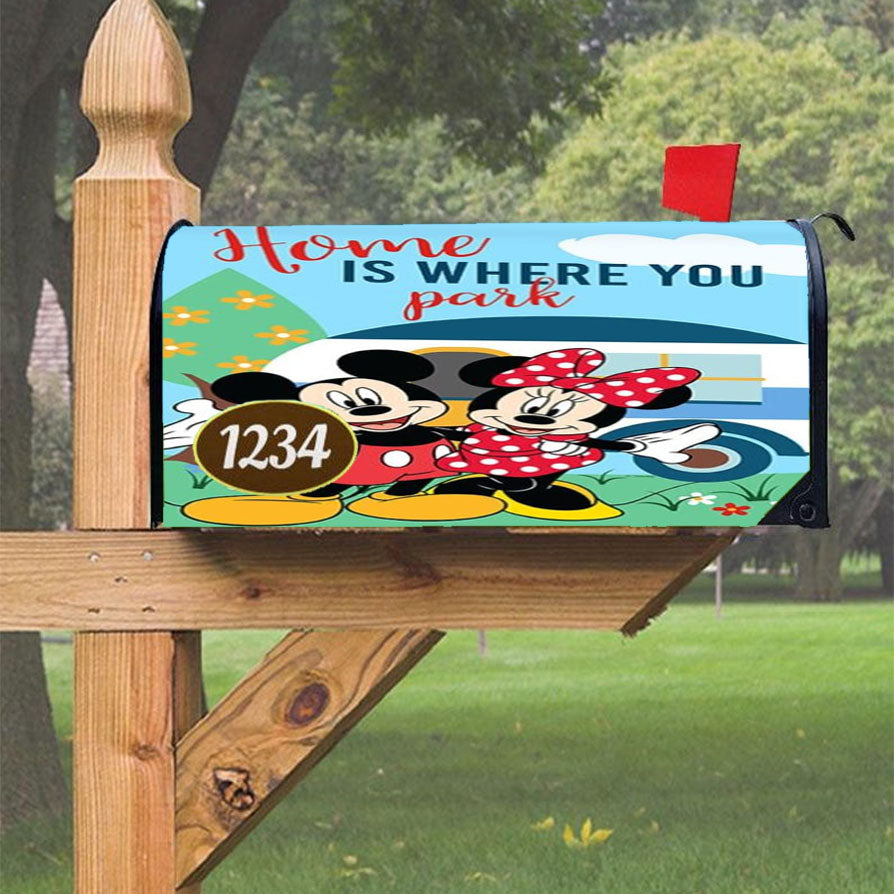 Home Is Where You Park Mickey And Minnie Magnetic Mailbox Cover 18" X 21" Outdoor Decor