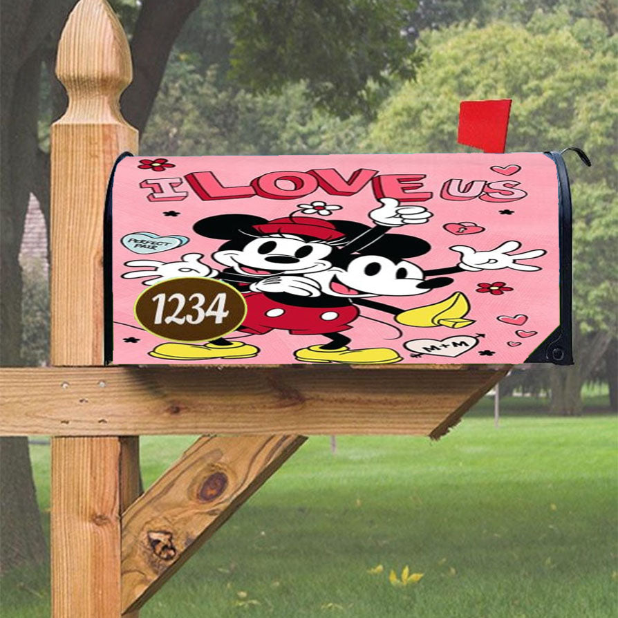 I Love Us Mickey And Minnie Magnetic Mailbox Cover 18" X 21" Outdoor Decor