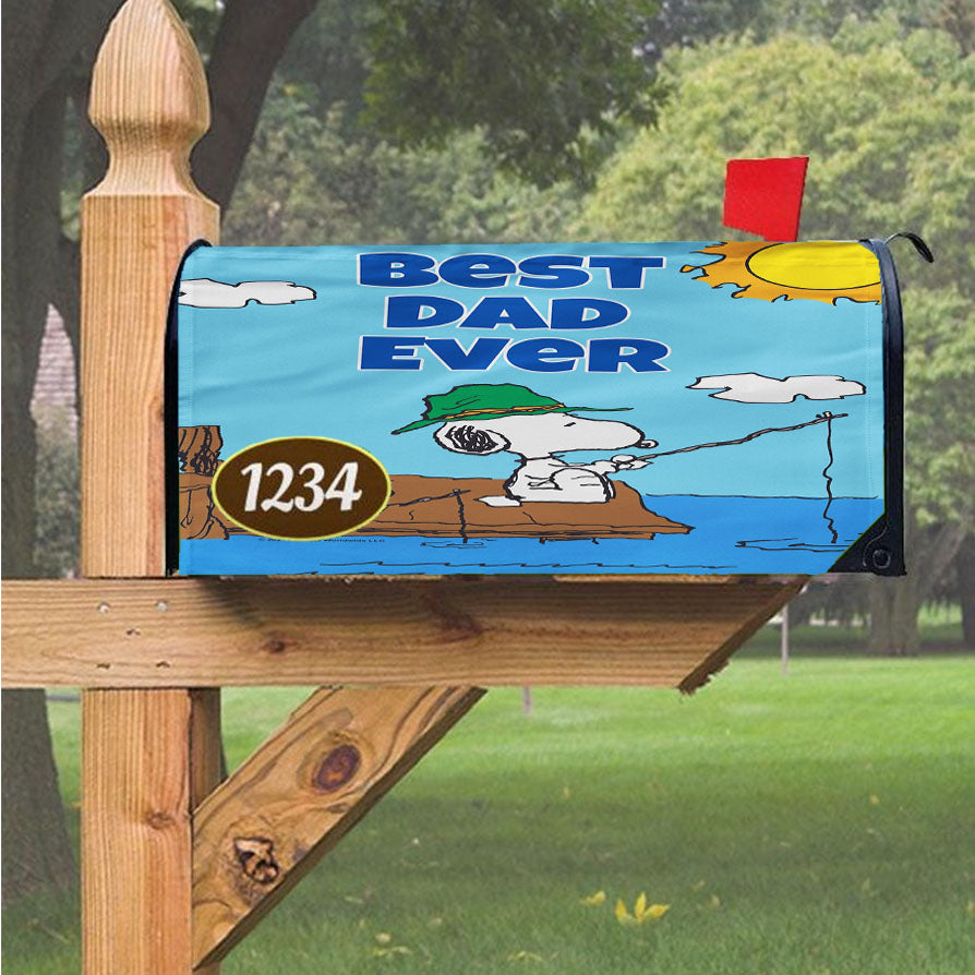 Peanuts Best Dad Ever Gone Fishing Snoopy Magnetic Mailbox Cover 18" X 21" Outdoor Decor