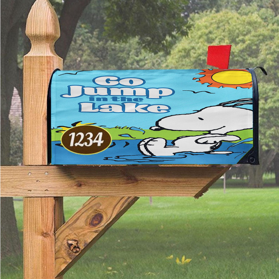 Peanuts Go Jump In The Lake Snoopy Magnetic Mailbox Cover 18" X 21" Outdoor Decor