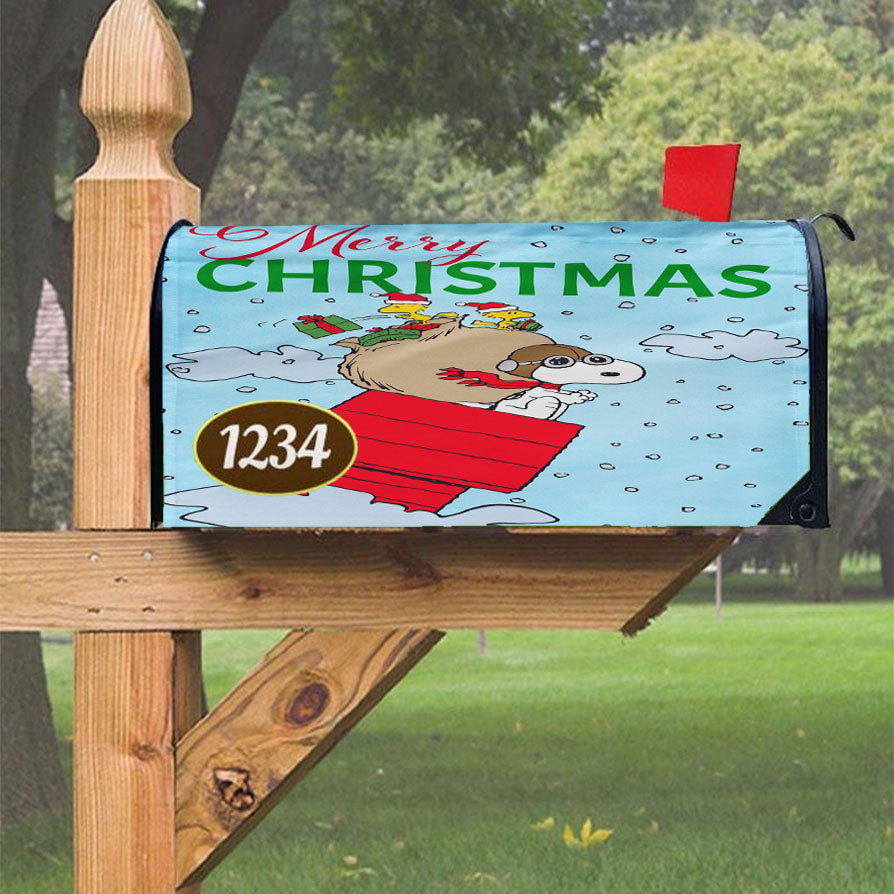 Peanuts Merry Christmas Snoopy Sleigh Magnetic Mailbox Cover 18" X 21" Outdoor Decor