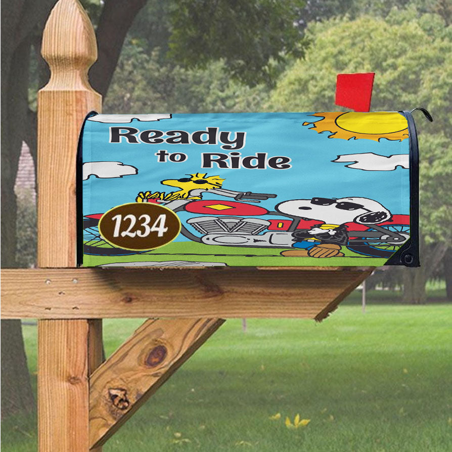 Peanuts Motorcycle Joe Snoopy Ready To Ride Magnetic Mailbox Cover 18" X 21" Outdoor Decor