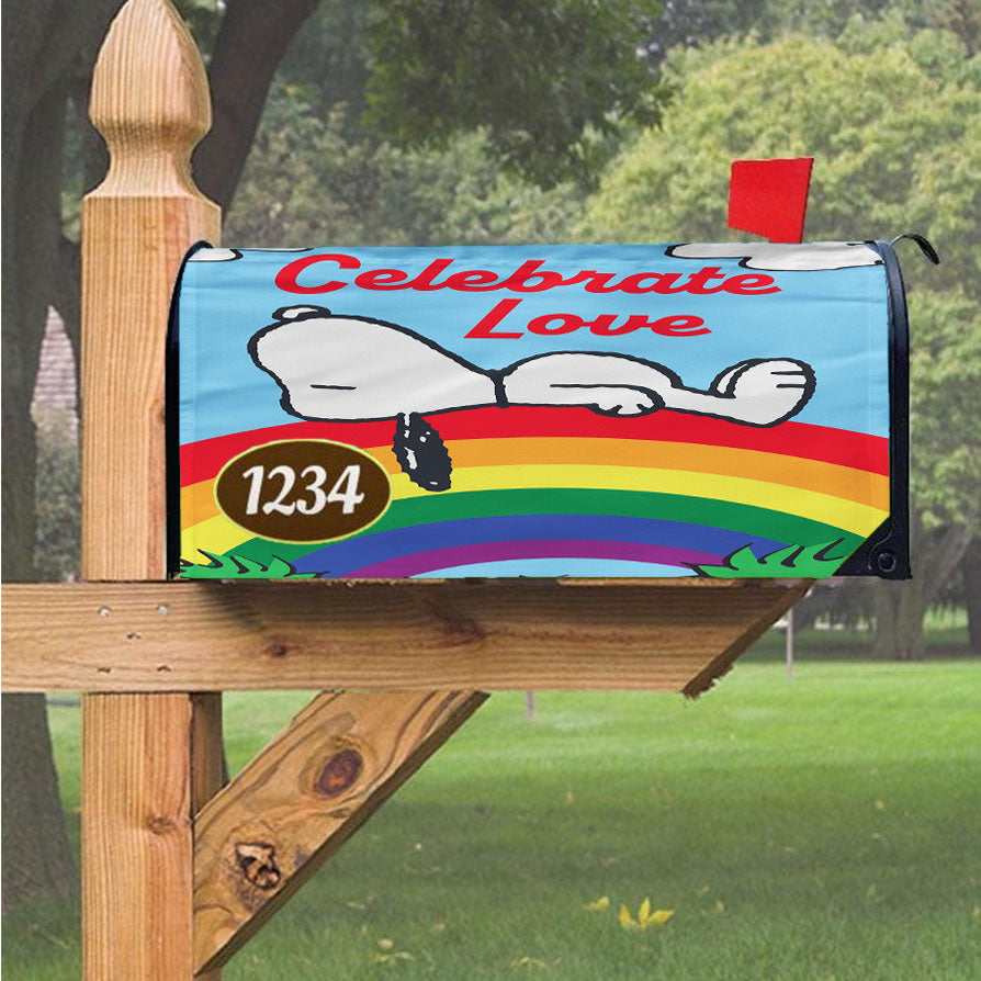 Peanuts Rainbow Celebrate Love Snoopy Magnetic Mailbox Cover 18" X 21" Outdoor Decor