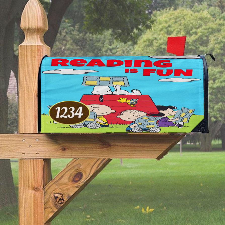 Peanuts Reading Is Fun Magnetic Mailbox Cover 18" X 21" Outdoor Decor
