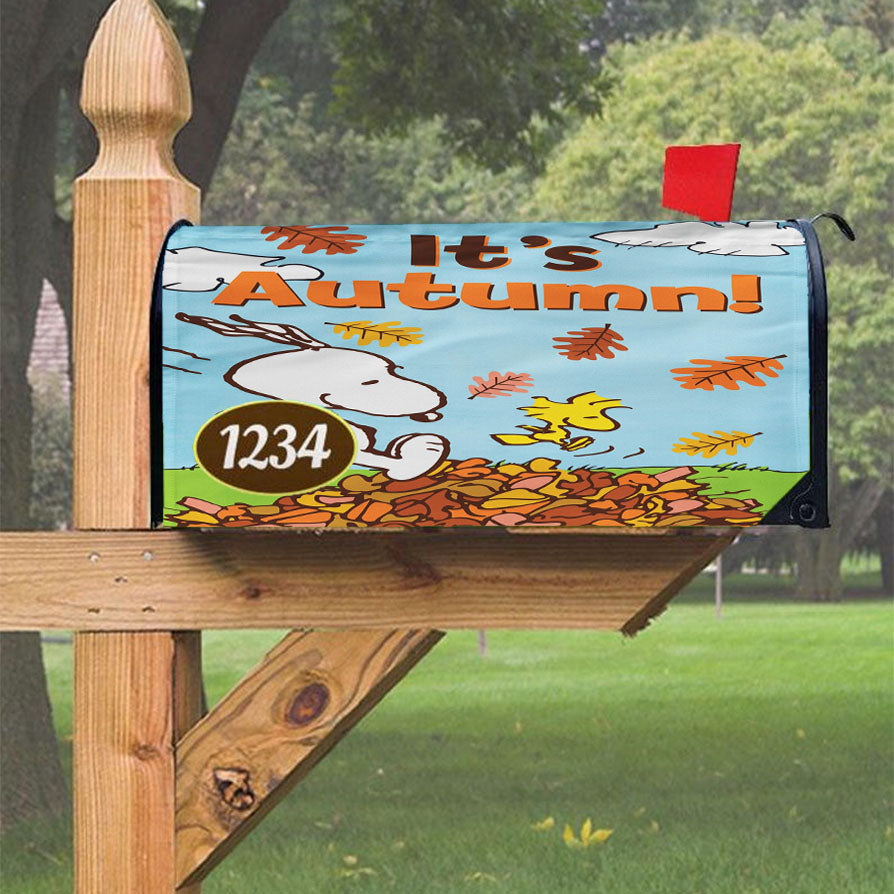 Peanuts Snoopy Fall Flag Snoopy And Woodstock Autumn Magnetic Mailbox Cover 18" X 21" Outdoor Decor
