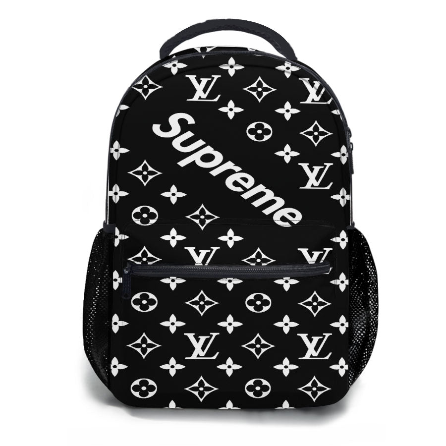 Black Supreme Louis Vuitton Pattern School Backpacks
