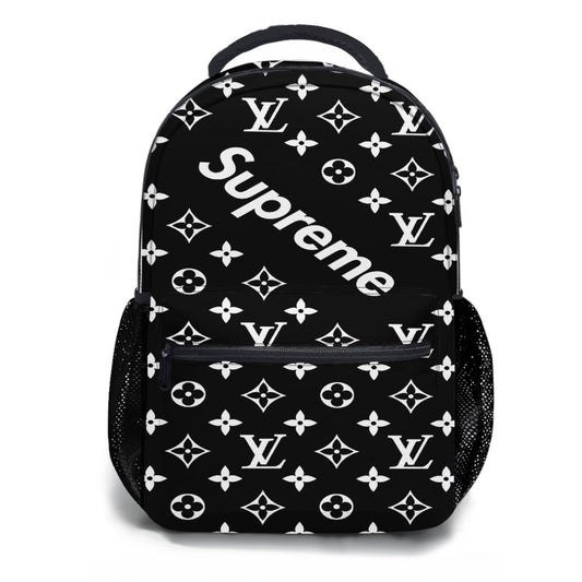 Black Supreme Louis Vuitton Pattern School Backpacks