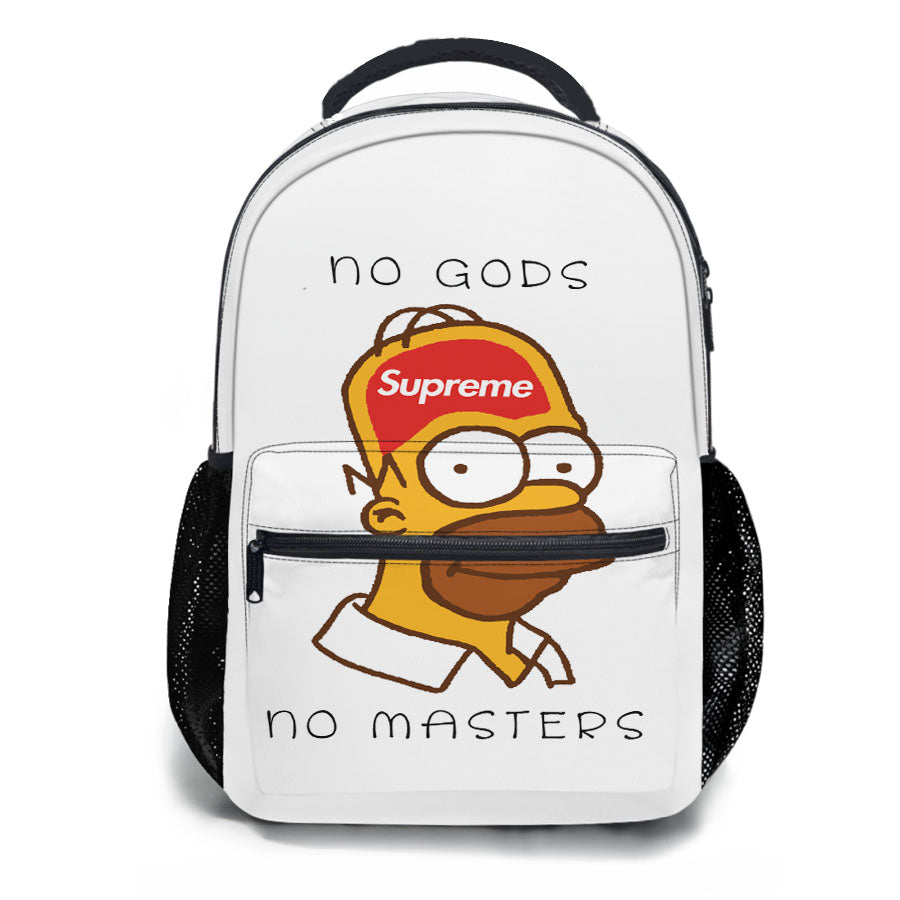 Homer Simpson Supreme No Gods No Masters White School Backpacks