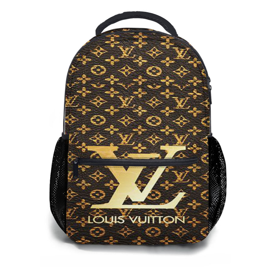 Louis Vuitton Logo Gold School Backpacks