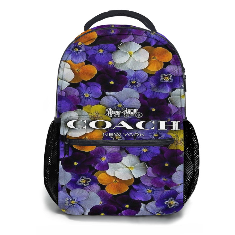 Purple Flowers Coach New York School Backpacks