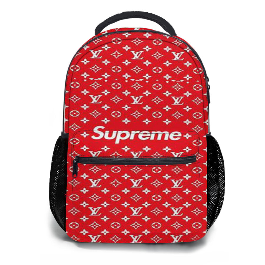 Red Louis Vuitton Supreme School Backpacks