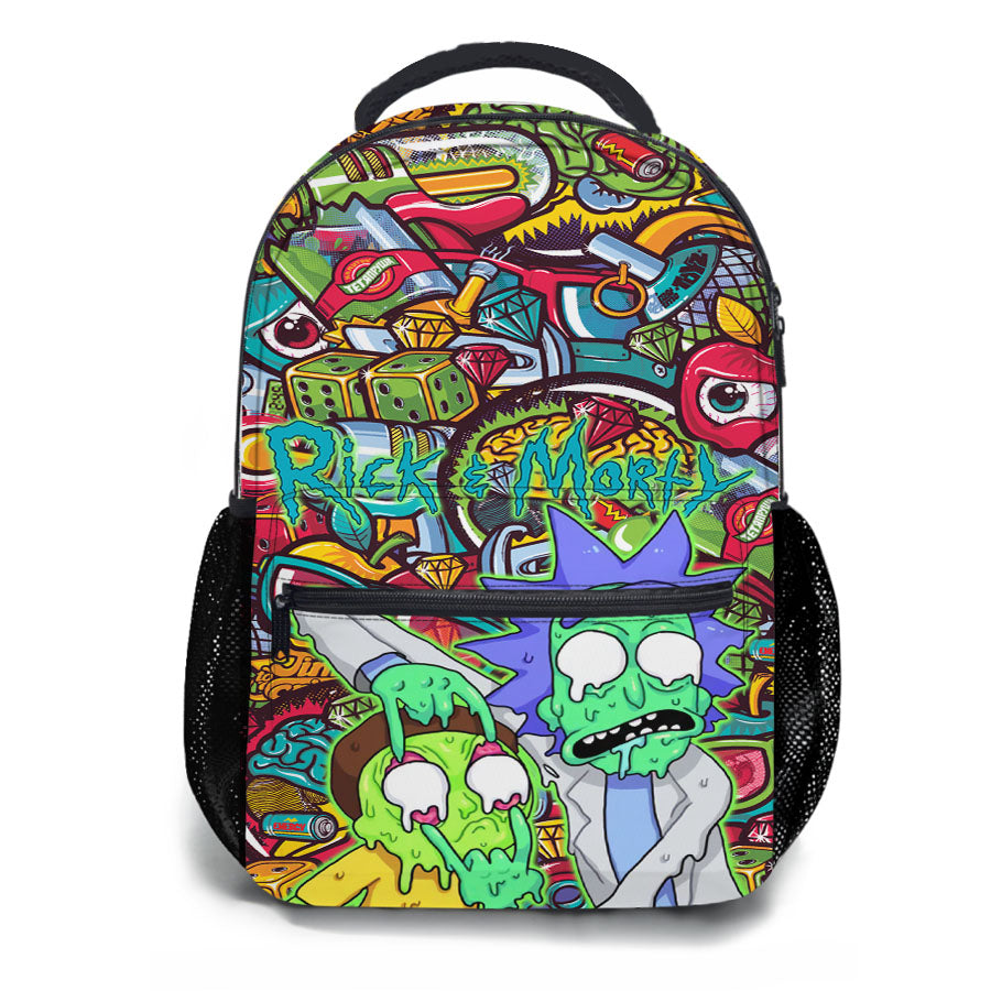 Rick And Morty Melt In Doodle School Backpacks
