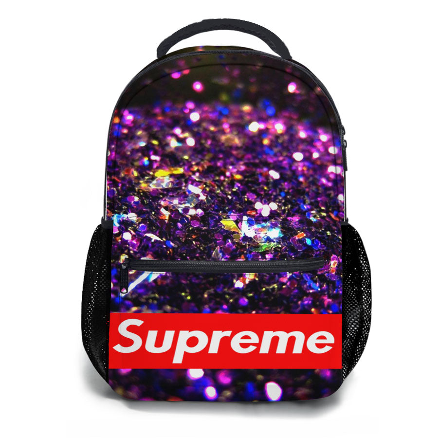 Supreme Black And Purple Glitter School Backpacks