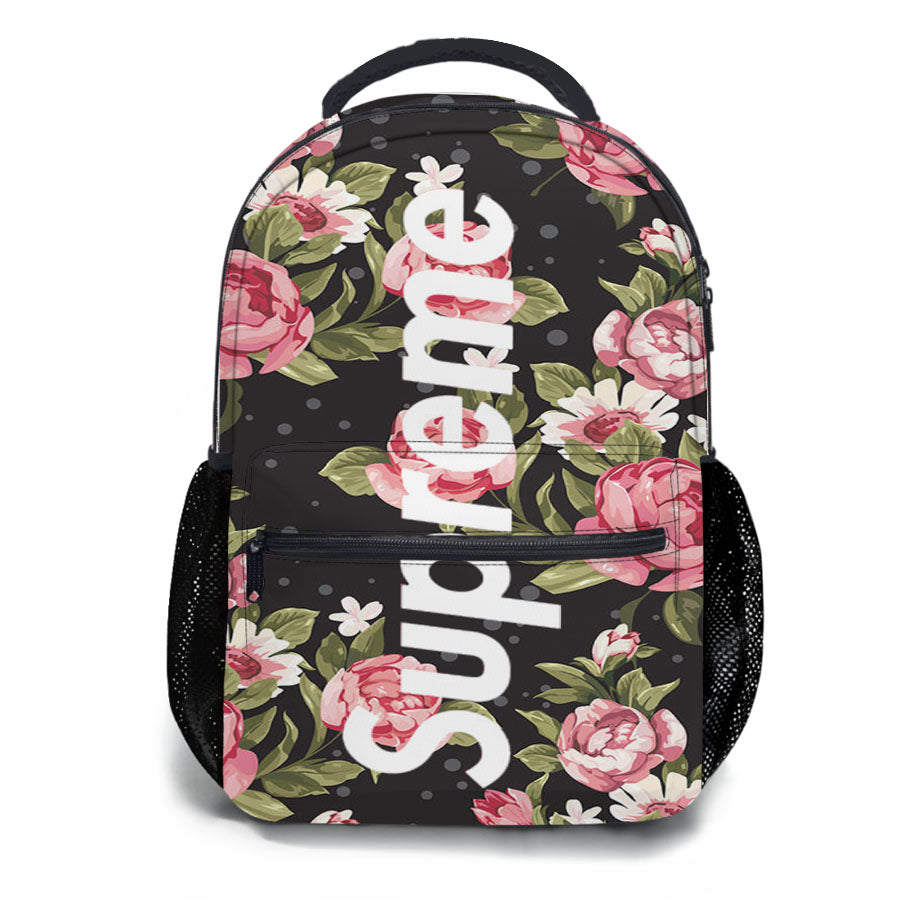 Supreme Flower Black School Backpacks