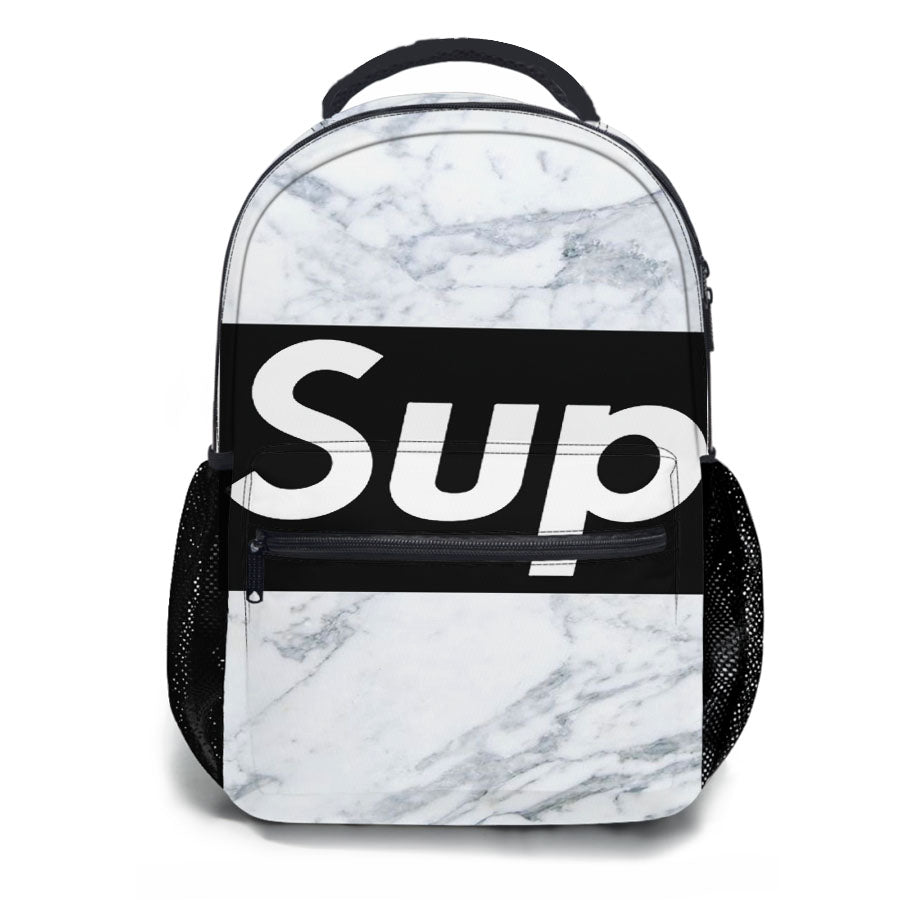 Supreme Marble Black Font School Backpacks