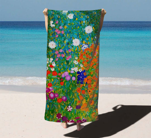 Gustav Klimt Flower Garden Beach Towels