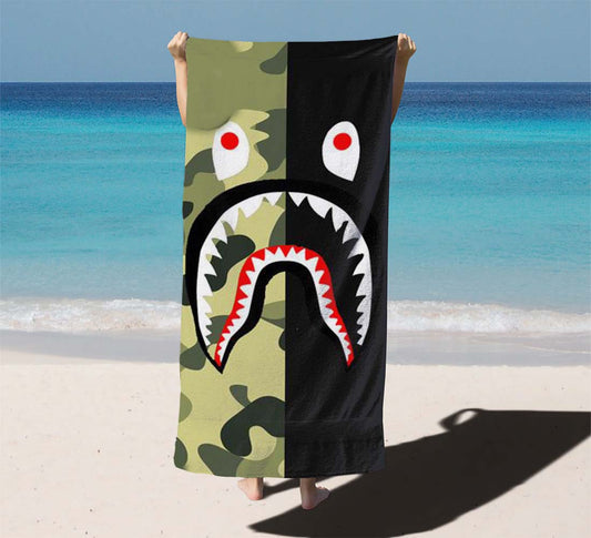 Half Camo Bape Shark Face Pattern Beach Towels
