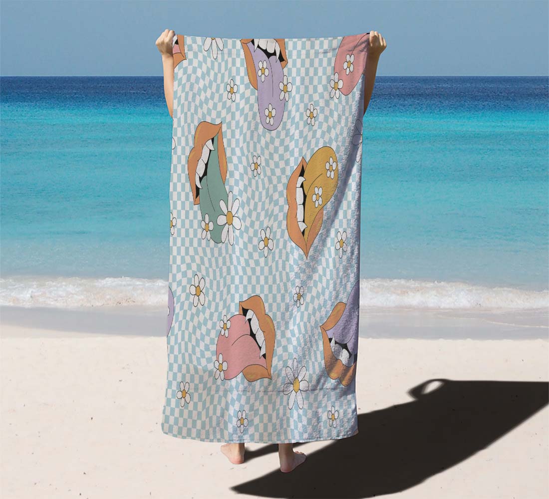 Handdrawn Floral Vampy Lip Art Beach Towels