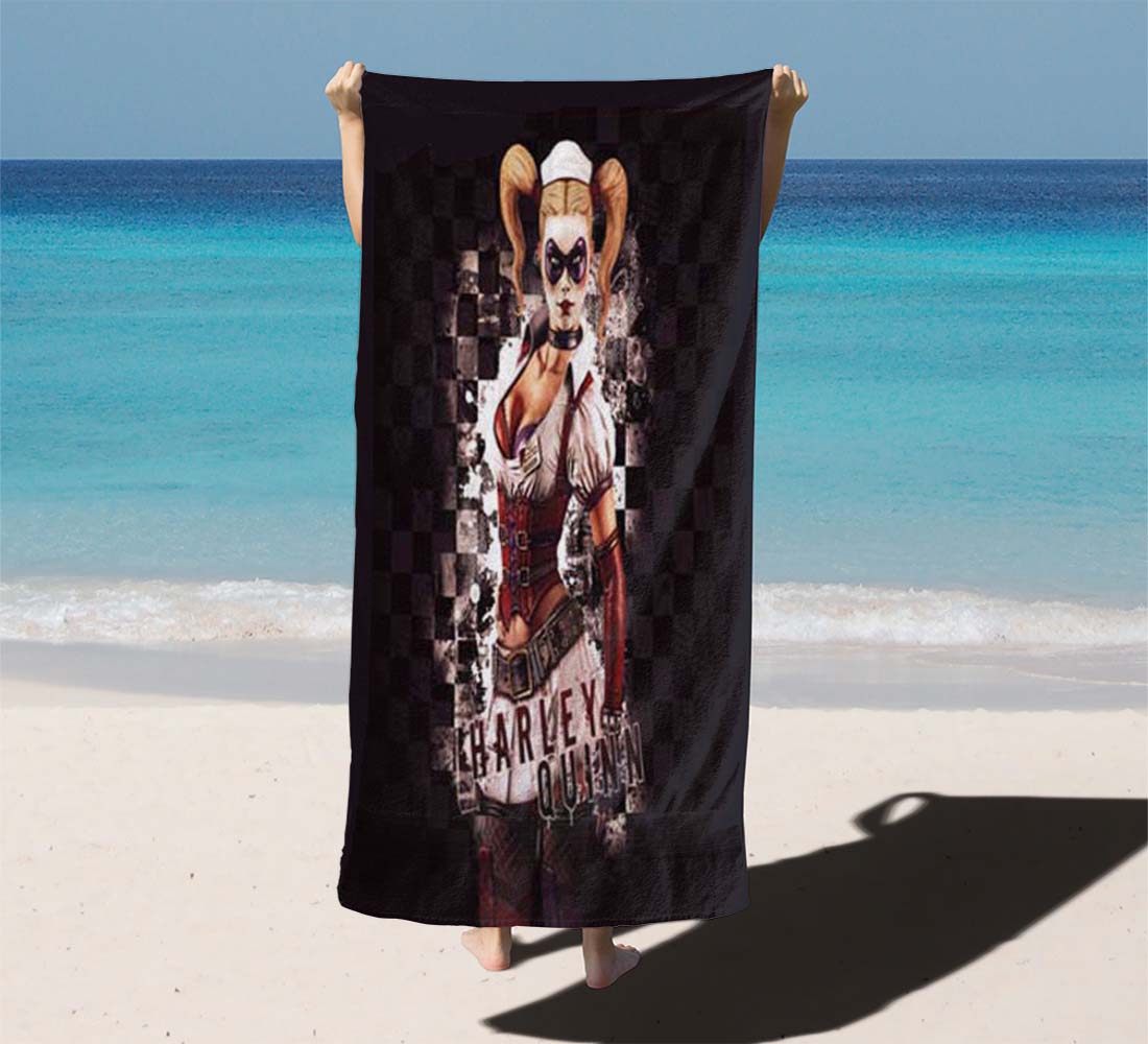 Harley Quinn Faded Checkered Flag Beach Towels