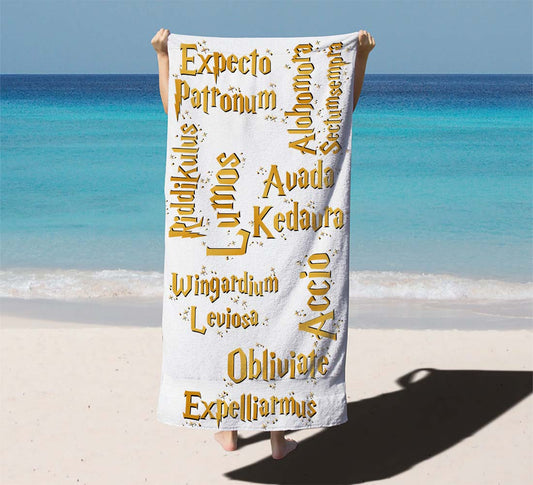 Harry Potter Spells Collage Pattern Beach Towels