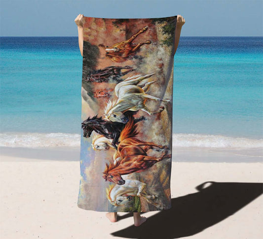 Horses Running Beach Towels