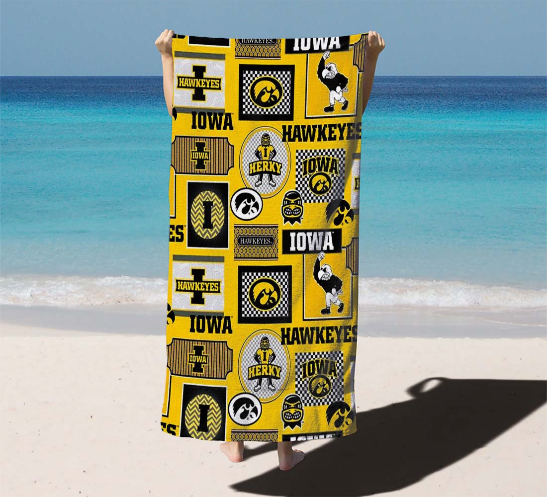 Iowa Hawkeye Pattern Mascot Beach Towels