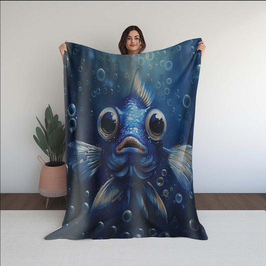 Adorable Blue Fish Soft Micro Fleece Blanket