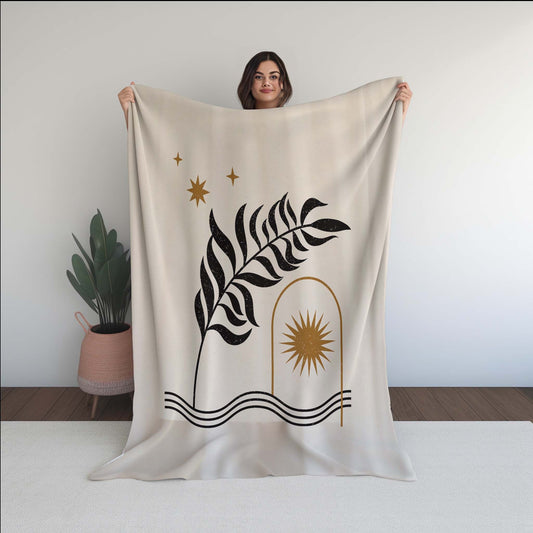 Aesthetic Leaves With Sun Soft Micro Fleece Blanket